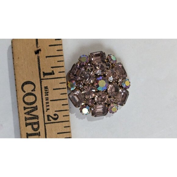 vintage Weiss brooch pin pink tones aurora borealis mound 1.5" statemen - Picture 7 of 8